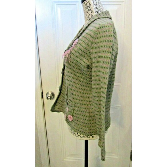 Sigrid Olsen Cardigan Green Wool Blend Knit Sweater Crochet Floral Accents PM - Picture 10 of 12